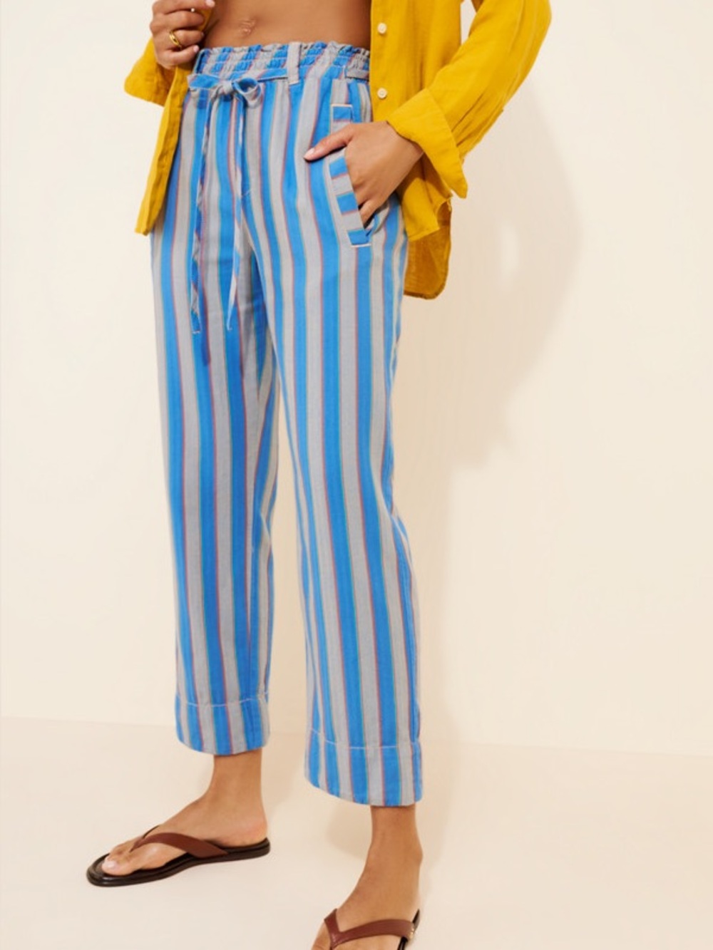 Free People Marielle Striped Pull-On Pants NWT Blue - Picture 11 of 12